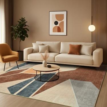 Imagem de RUGICI Tapete geométrico moderno, tapetes laváveis de 15 x 23 cm para sala de estar, quarto, tapete macio antiderrapante para decoração de casa