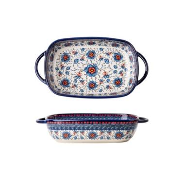 Imagem de x3anggyt5 Assadeira de cerâmica vintage tigela de alça doméstica tigela de mesa criativa tigela de orelha dupla tigela de sopa, prato de salada, caçarola para forno (19,5 cm)