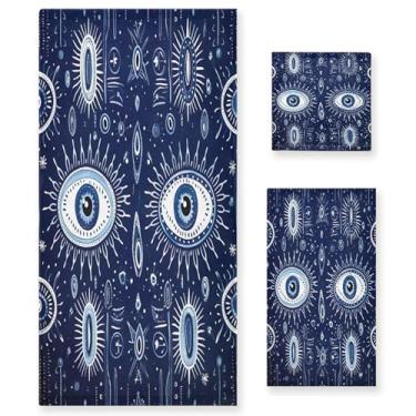 Imagem de xigua Conjunto de toalhas de banheiro com olho de demônio azul absorvente macio 3 peças toalha de banho toalha de mão toalhas decorativas para banheiro, academia, hotel, praia, piscina