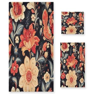 Imagem de xigua Conjunto de toalhas de banheiro floral indiano Paisley absorvente macio 3 peças toalha de banho toalha de mão toalhas decorativas para banheiro, academia, hotel, praia, piscina