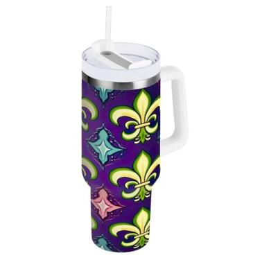 Imagem de Blueangle Copo isolado de carnaval de 850 g com alça e tampa de palha, caneca de viagem reutilizável de aço inoxidável (276)