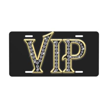 Imagem de Placa de carro decorativa de diamante VIP. Placa de metal para carro. Etiqueta de vaidade. Placa de licença de alumínio Noverlty impermeável Colorfast 30 × 15 cm