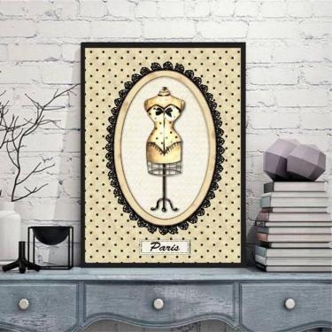 Imagem de Quadro Manequim De Costura Paris 45X34Cm Vidro Moldura Preta