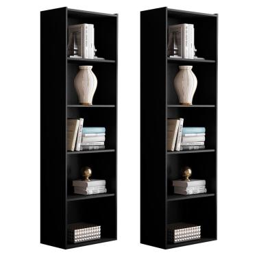 Imagem de Kit 2 Estantes Livreiro Organizador Multiuso Luiza 5 Nichos Preto - Desk Design