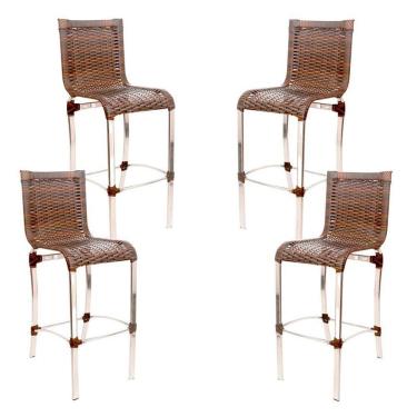 Imagem de 4 Banquetas Alta Haiti Em Alumínio Para Cozinha Bar Edícula Pedra Ferro