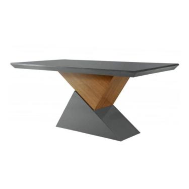 Imagem de Mesa Para Cozinha Dubai Com Tampo 180x90cm Madeirado Vidro Canto Curvo Imbuia Grafite Rufato