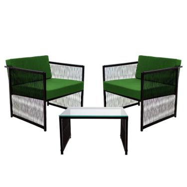 Imagem de Conjunto De 2 Poltronas Em Fibra Sintética E Mesa De Centro Verde