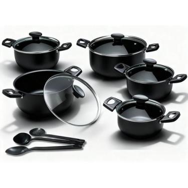 Imagem de Conjunto Panelas Caçarolas 5 Peças Antiaderente Tampa Vidro - Imperial