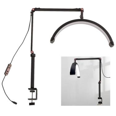 Imagem de Luminaria Estetica Salao De Beleza Spa Arco Meia Lua 3 Tons Led Suporte Celular Mesa Limpeza