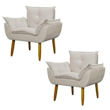 Imagem de Kit 2 Poltronas Decorativa Sala E Quarto Opala Suede Herrero Cor:bege