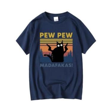 Imagem de Camiseta Masculina Engraçada Com Estampa De Gato, Manga Curta, Algodão