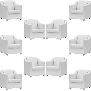 Imagem de Kit 10 Poltronas Mila Corino Cores Pé De Plástico Cromado - Branco Corino