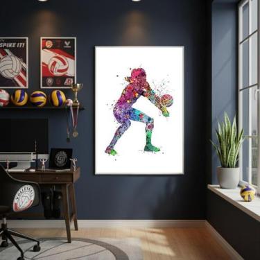 Imagem de Quadro Decorativo Saque De Vôlei-70X50Cm Mold Branca - Quadros On-Line