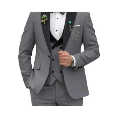 Imagem de Terno Slim Fit Rosa Vermelho 3 Peças Masculino: Blazer Transpassado, C