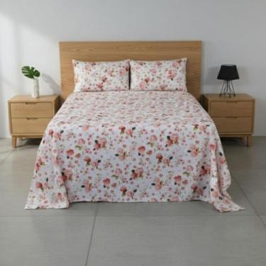 Imagem de Jogo de Cama Casal Percal 200 Fios Estampado Toque Macio 04 Peças Supe