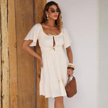 Imagem de Vestido Franzido Manga Ampla Com Amarração Feminino Revanche Basileia,