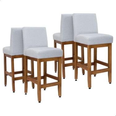 Imagem de Kit 4 Banquetas Baixas 63cm Madeira Maciça Assento Estofada Bancada Am
