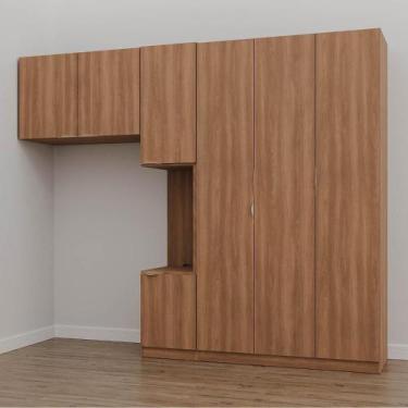 Imagem de Guarda-Roupa Modulado Solteiro com Mesa de Cabeceira 7 Portas 3 Peças 