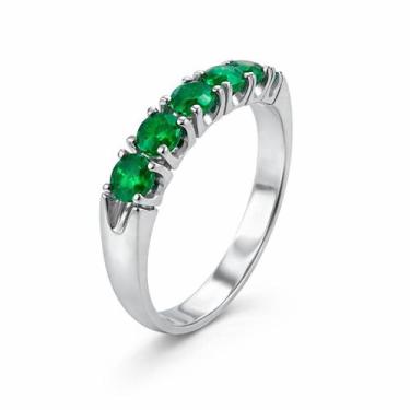 Imagem de Anel em Ouro Branco 18k Meia Aliança com Esmeralda - Joia Exclusiva - 