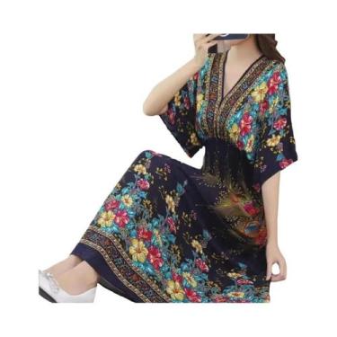 Imagem de Vestido Midi Vintage Boêmio Floral Para Mulheres Com Decote Em V E Cin