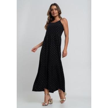 Imagem de Vestido Midi Viscose Babado Com Lurex Preto Salvatore, P