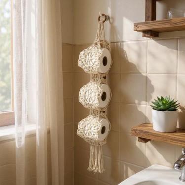 Imagem de Porta Papel Higiênico Flor - 3 Lugares Artesanal - Croche Maria Verone