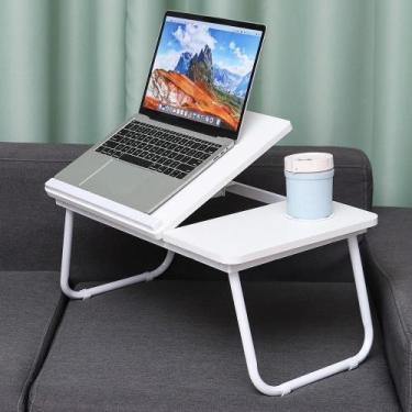 Imagem de Mesa de Apoio Dobrável Branca  Suporte Ajustável em MDF para Notebook,
