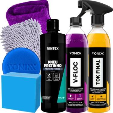 Imagem de Kit Para Lavar Moto Pneu Pretinho Shampoo V-Floc Cera Tok - VONIXX