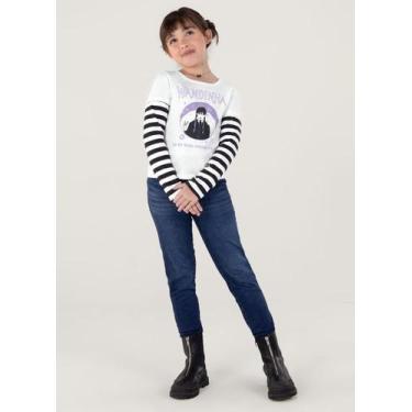 Imagem de Blusa Wandinha Em Malha Infantil Menina Brandili Branco, Branco, 12