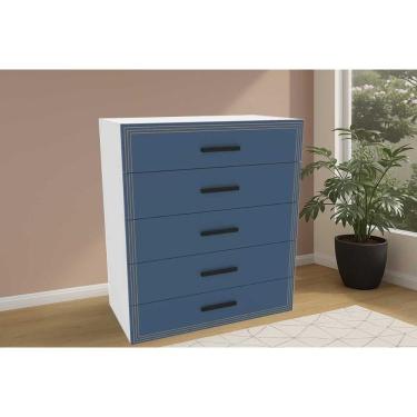 Imagem de Cômoda Casal Valência c/ 5 Gavetas Branco/Azul - Politorno
