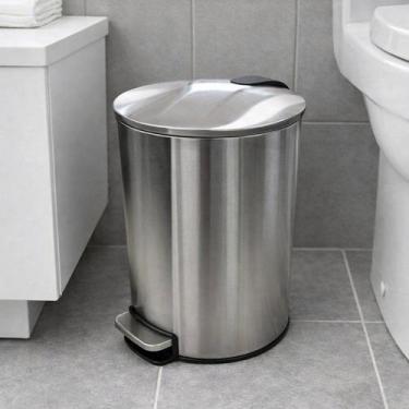 Imagem de Lixeira Inox 5L com Pedal Redonda Slim Moderna Resistente Anti odor pa