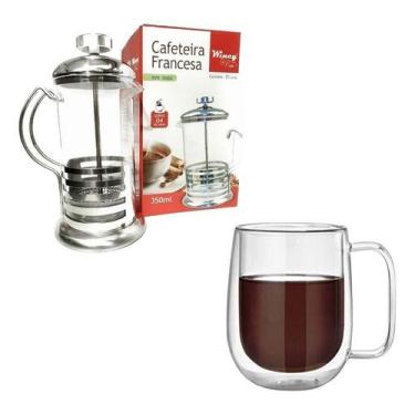 Imagem de Cafeteira Francesa Prensa 350ml + Caneca Vidro Duplo 260ml - Kadê