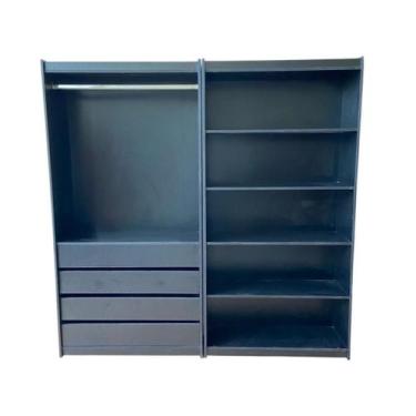 Imagem de Kit Prateleira + Cabideiro Com 4 Gavetas 100% Mdf Preto - Suprema Móve