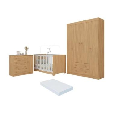 Imagem de Quarto De Bebê Completo Berço Americano 3 Em 1 Colchão Encanto Multimó