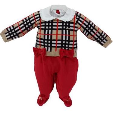 Imagem de Macacão Tricot + Body Bebê Menina Inverno Lessa Kids Rf 8552, Vermelho