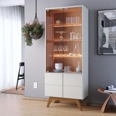 Imagem de Cristaleira 2 Portas de Vidro Noronha com LED Branco/Off White Matte/F