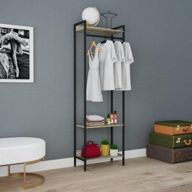 Imagem de Estante Closet Arara 187x60cm 3 Prateleiras Active Yescasa Marrom/Carv