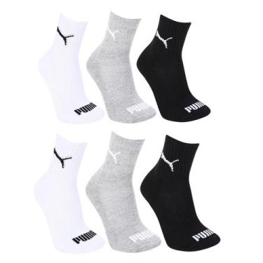 Imagem de Kit Meia Puma Cano Médio C/6 Pares Feminina, Branco, Preto, 34/39