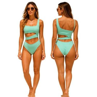 Imagem de Maiô Feminino Com Recortes Na Lateral Vazado Moda Praia Verão Sem Bojo