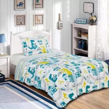Imagem de Colcha Solteiro Infantil Evolution Patchwork Camesa 230x160cm, DINOS1