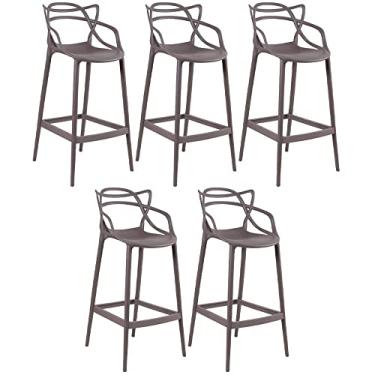 Imagem de Loft7, Conjunto Kit 5 Banquetas Alta Allegra Design 76 cm Polipropileno Injetado Alta Densidade Sala De Jantar Cozinha Jantar Bar Jardim Varanda Fendi