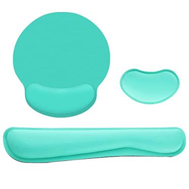 Imagem de Descanso de pulso,Ergonômico Memory Foam Teclado Descanso de Pulso Rato Descanso de Pulso Conjunto de Mouse Pad com Tecido de Lycra Base de Borracha Antiderrapante Verde