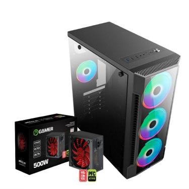 Imagem de Kit Gabinete C3147 Gamer + Fonte 500w - Brazil Pc- C/ Lateral de Vidro 