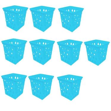 Imagem de Kit 10 Cestos Multiuso Pequeno Quadrado Azul 1040 Uninjet
