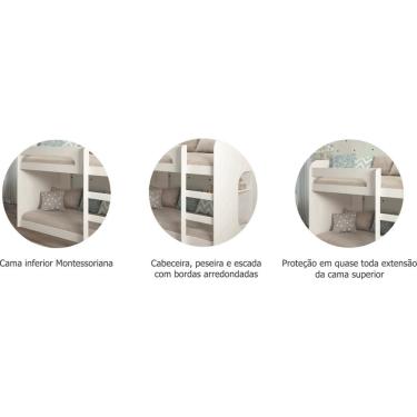 Imagem de Beliche 100% Mdf com Rodizios e 1 Prateleira Ema Branco - Cimol