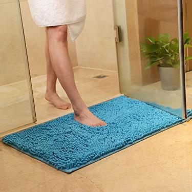 Imagem de Tapete de banho de microfibra absorvente de água antiderrapante tapete de banheiro para sala de estar tapete de banheiro 60x180 cm tapete de banheiro, azul escuro, 50x80 cm