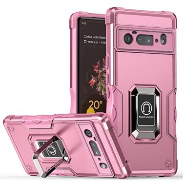 Imagem de Capa para Google Pixel 6/6Pro, Capa de telefone protetora de nível militar com suporte magnético para carro e rotação de 180 graus de metal porta-anel de dedo capa à prova de choque, rosa, 6 16,3 cm