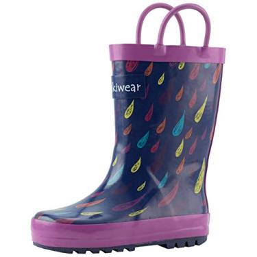 Imagem de Botas de chuva de borracha impermeáveis infantis Oaki com alças fáceis de colocar, Colorful Raindrops, 4 Toddler