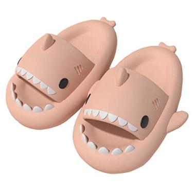 Imagem de HUAZUMEI Chinelos de tubarão fofos com desenho animado, chinelos antiderrapantes de secagem rápida, chinelos de ginástica, sola macia de bico aberto para homens e mulheres, plataforma de EVA, #2 - Rosa, 7.5-8 Women/6.5-7 Men