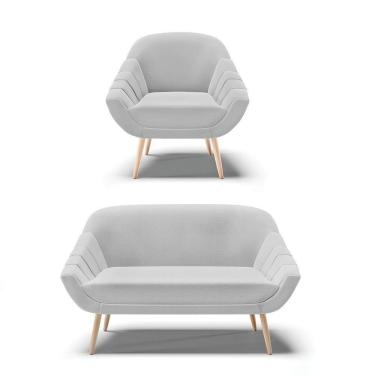 Imagem de Kit 01 Namoradeira E 01 Poltrona Linho Natural A05 Cinza